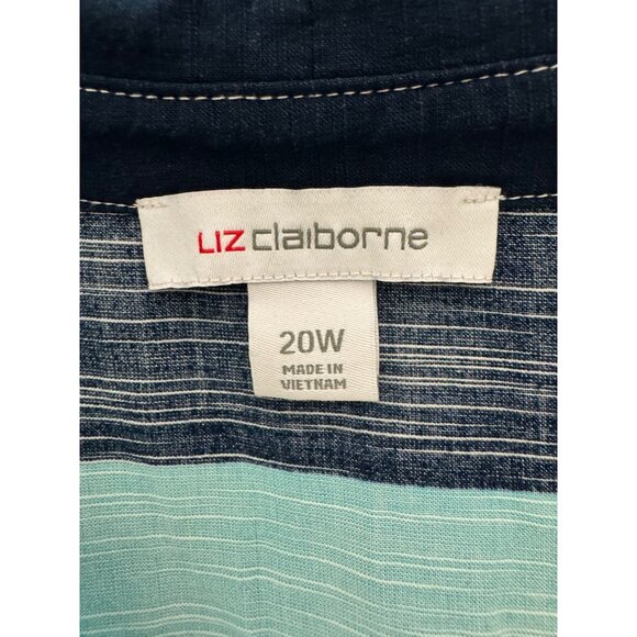 Liz Claiborne Blue Striped Collared Sleeveless Dress Long Top Size 20W 2X Plus - Picture 3 of 6